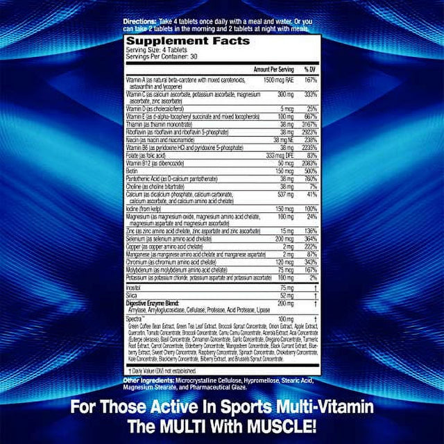 MHP Activite Sport Multi Vitamin, 25 Vitamins and Minerals, Nitric Oxide Booster, Digestive Enzymes, Antioxidants, 120 Tablets