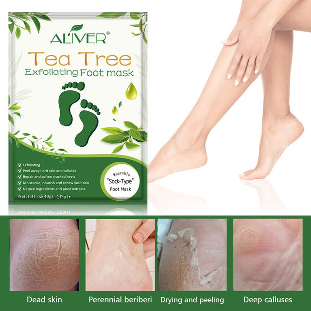 Foot Peel Mask - 2 Pack of Tea Tree Foot Mask - Removes Calluses,Dead and Dry Skin - Repairs Rough Heels, Foot Peeling Mask for Women and Men