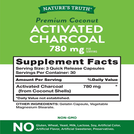 Activated Charcoal Capsules 780Mg | 90 Count | Non-Gmo, Gluten Free Pills | by Nature'S Truth