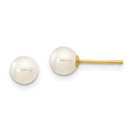 14K 5-6Mm White round Freshwater Cultured Pearl Stud Post Earrings X50PW