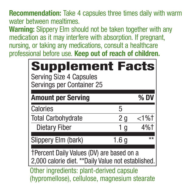 Nature'S Way Slippery Elm Bark, Non-Gmo Project Verified, Vegan, 100 Capsules