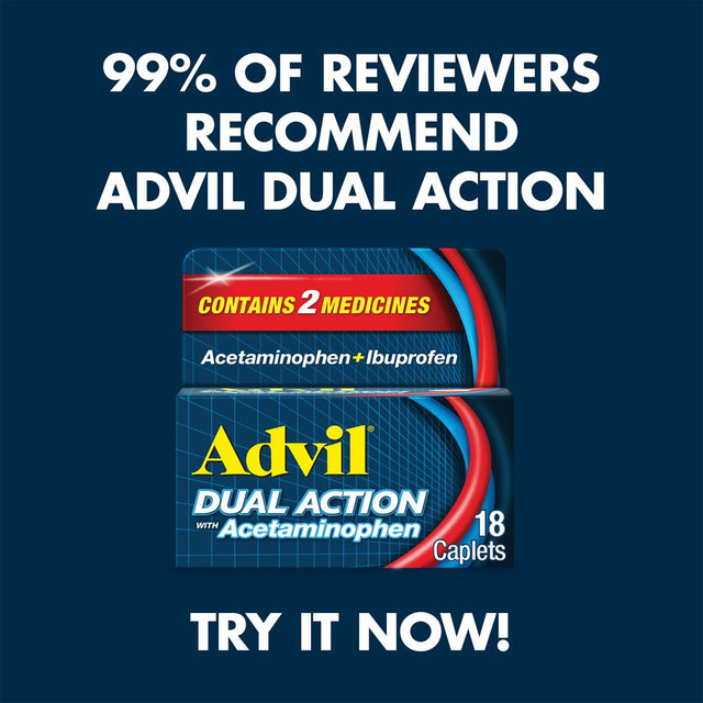 Advil Dual Action with Acetaminophen Pain and Headache Reliever Ibuprofen, Coated Caplets, 144 Count