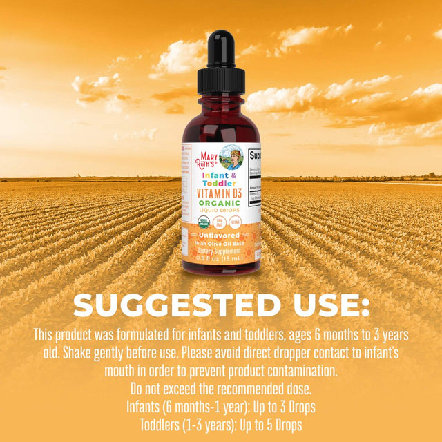 Maryruth Organics | Organic Infant and Toddler Vitamin D3 Liquid Drops | Vegan, Gluten Free, Non-Gmo | 90-150 Servings