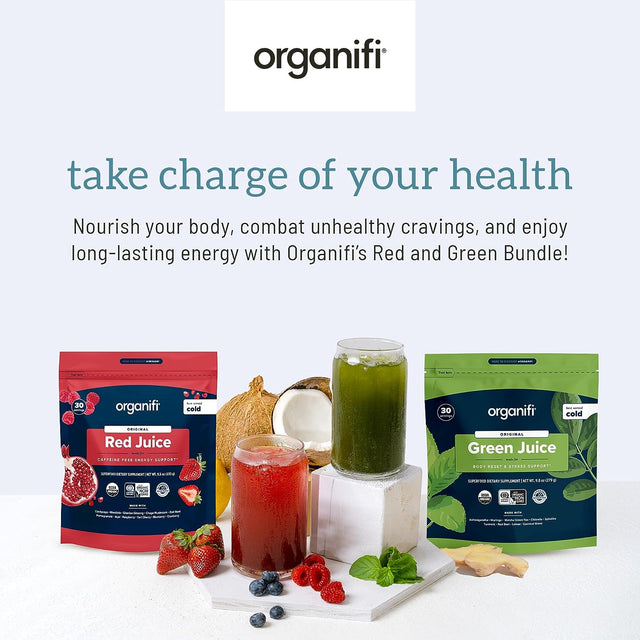 Organifi Green Juice and Red Juice Bundle - 30 Day Supply - Delicious, Refreshing Organic Superfood Supplement Powder with Antioxidants for Energy and Stress Relief Support - No GMO, Gluten, or Soy