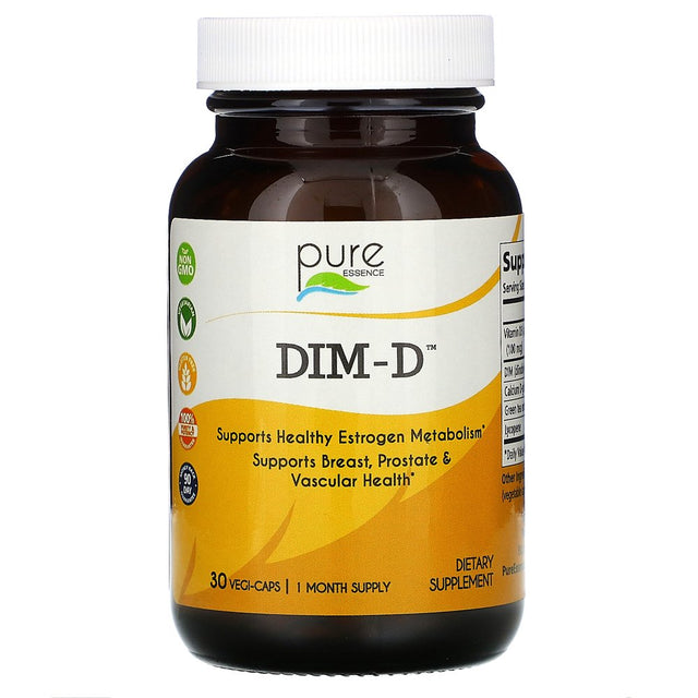 DIM-D by Pure Essence - Natural DIM Supplement with Vitamin D3 , Calcium, Green Tea & Lycopene - 30 Capsules