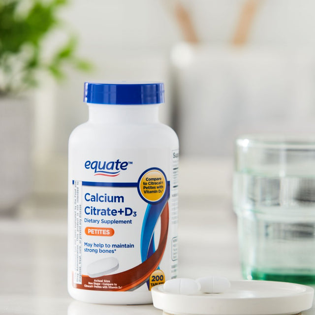 Equate Calcium Citrate + D3 Petites Tablets Dietary Supplement, 200 Count