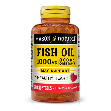 Mason Natural Fish Oil 1,000 Mg with 300 Mg Omega-3, Healthy Heart, Supports Circulatory Function, Improved Cardiovascular Health, 200 Softgels