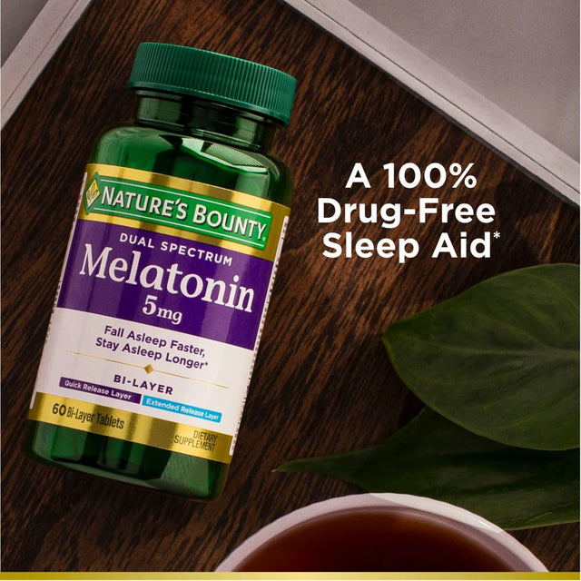 Nature’S Bounty Melatonin 5Mg Quick & Extended Release Tablets, Sleep Aid, 60 Ct