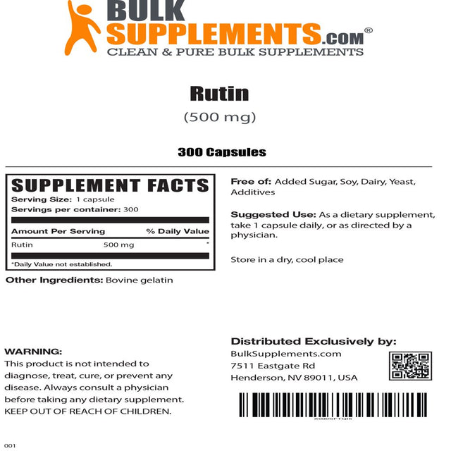 Bulksupplements.Com Rutin Capsules, 500Mg - Skin & Vision Support Supplement (300 Gel Caps - 300 Serv)