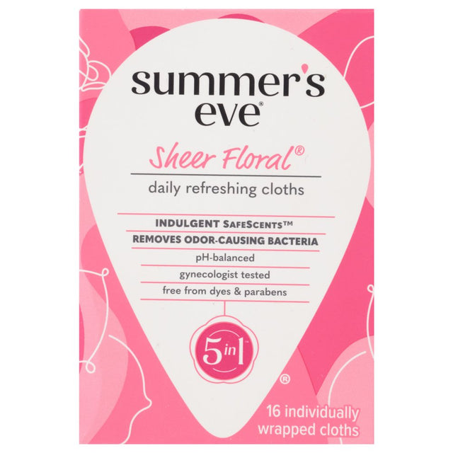 Summer'S Eve Sheer Floral Daily Feminine Wipes, Removes Odor, Ph Balanced, 16 Count