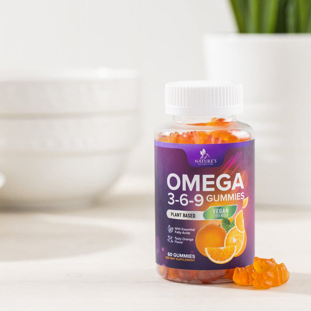 Omega 3 6 9 Vegan Gummies - Triple Strength Omega 3 Supplement Essential Oil Gummy - Omega 369 Heart Support and Brain Support for Women, Men & Pregnant Women, Non-Gmo, Orange Flavor - 60 Gummies