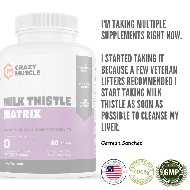 Milk Thistle Tablets by Crazy Muscle: Herbal Liver Support / Cleanse & Regenerator Detoxifier - 60 Pills