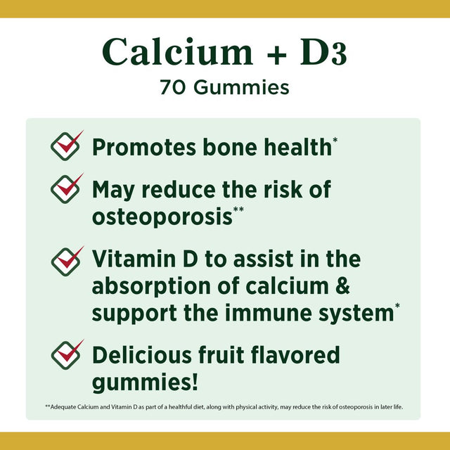 Nature'S Bounty Calcium + Vitamin D3 Gummies, Multi-Flavored, 70 Ct.