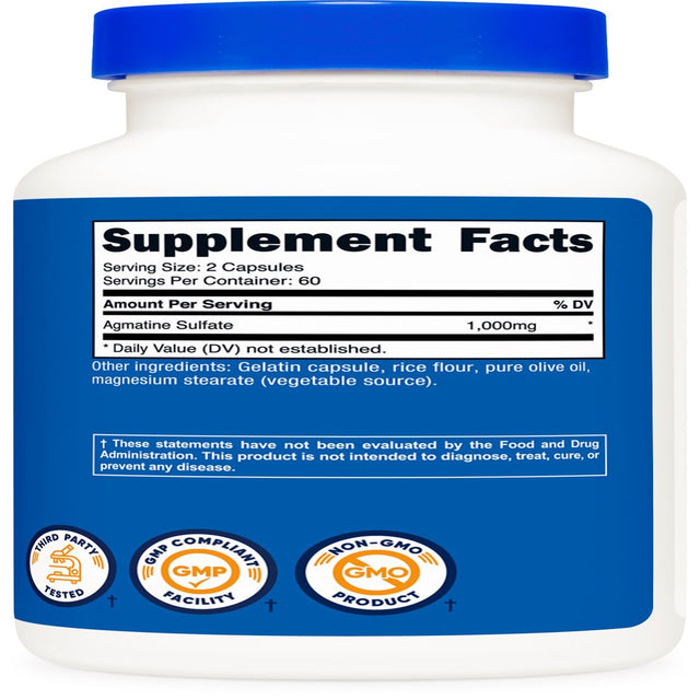 Nutricost Agmatine Sulfate 1000Mg, 120 Capsules (500Mg per Capsule) Supplement