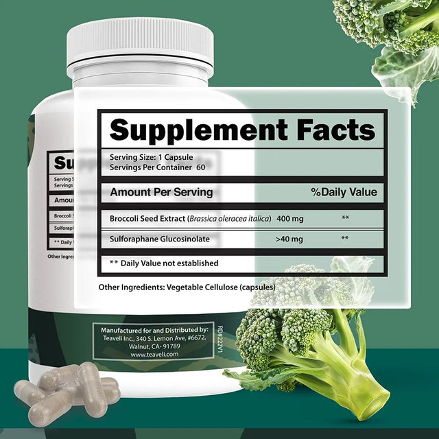 Sulforaphane Supplement with Myrosinase from Broccoli & Seed Extract – 60 Servings - Third-Party Lab Verified 50 Mg Glucoraphanin per Capsule- Cruciferous Vegetable Capsules