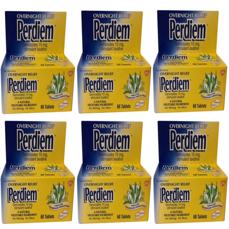 Perdiem Sennosides Stimulant Laxative Pills Overnight Relief, 60Ct, 6-Pack