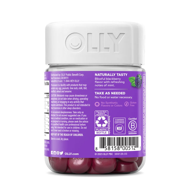 OLLY Sleep Gummy Supplement, 3Mg Melatonin, L Theanine, Chamomile, Blackberry, 50 Ct