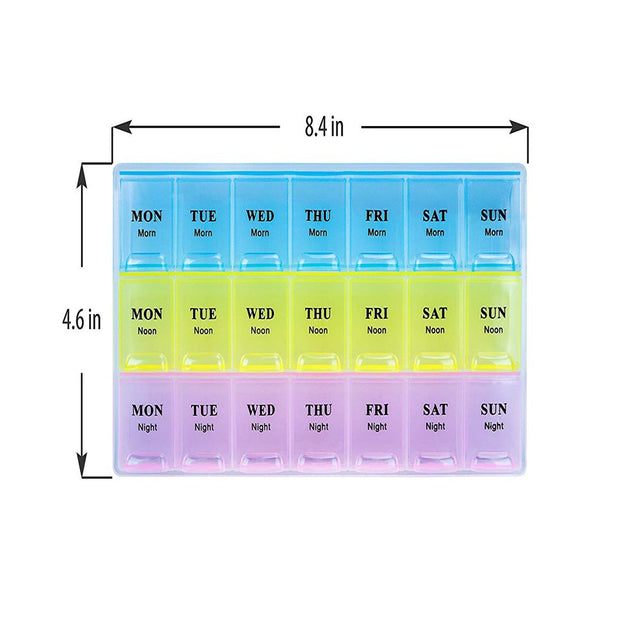 Weekly Pill Organizer, (Pack of 2) 21 Day Pill Planners for Pills Vitamins & Medication, 3 Times-A-Day Medication Reminder Boxes, Easy to Read & Travel Friendly