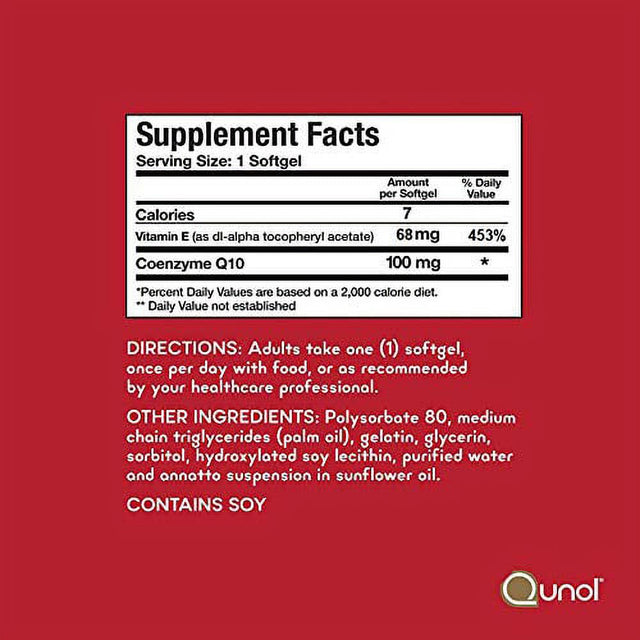 Qunol Ultra Coq10 100Mg, 3X Better Absorption, Patented Water and Fat Soluble Natural Supplement Form of Coenzyme Q10, Antioxidant for Heart Health, 30 Count Softgels