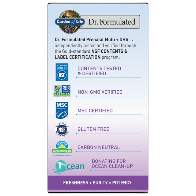 Garden of Life Dr. Formulated Prenatal Multi + DHA | for Mom'S Nutrition & Baby'S Development| Once Daily | Folate & Iron | 30Ct