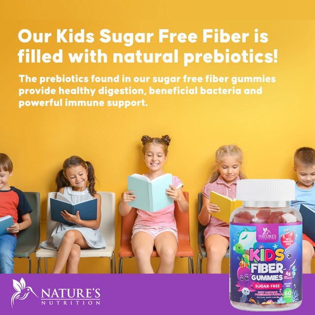 Kids Fiber Gummy Bears Supplement - Sugar Free Daily Prebiotic Fiber for Kids, Supports Regularity, Digestive Health & Immune Support - Nature'S Plant Based Vitamins, Vegan, Berry Flavor - 60 Gummies