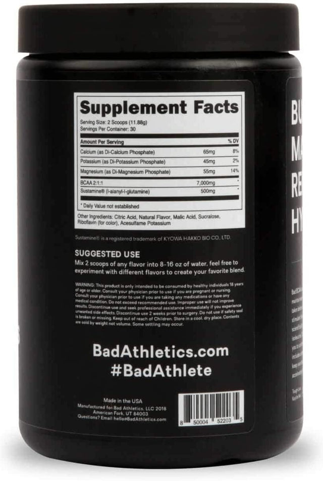 Bad Athletics Strawberry BCAAS for Women | Branch Chain Amino Acids Help Repair and Maintain Muscle Mass | Stimulant Free, Hydration Blend & Scientifically Proven 2:1:1 BCAA Ratio | 30 Servings