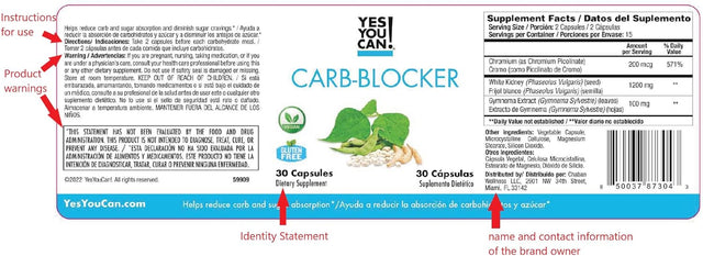 Yes You Can! Carb Blocker, 30 Capsules of Metabolism Booster, Calories and Carbs Intake Reduction, Organic, Gluten-Free