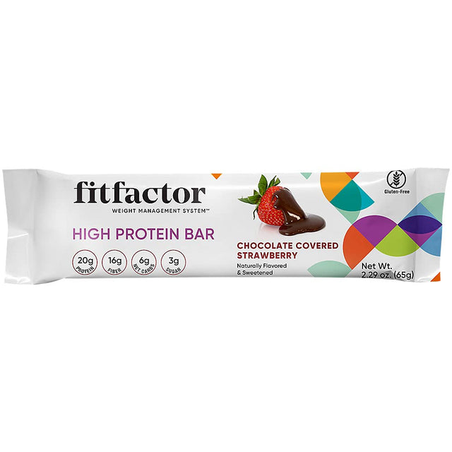 Fitfactor High Protein Bar, Weight Management Support, Control Cravings, Chocolate Covered Strawberry (12 Bars)