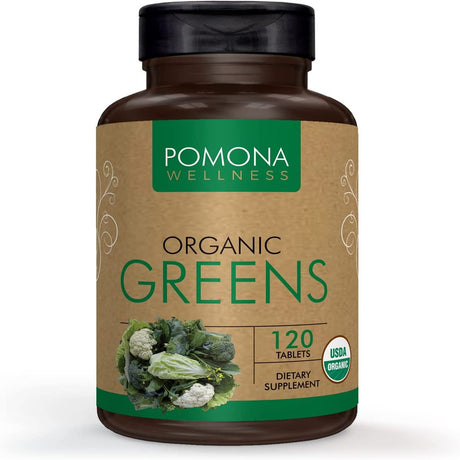 Pomona Wellness Super Greens Supplement, Full of Superfood Vitamins & Minerals, Fruits & Vegetable, Greens Powder for Bloating and Digestion, Gut Health, USDA Organic, Non-Gmo, 120 Tablets 120 Count(Pack of 1)