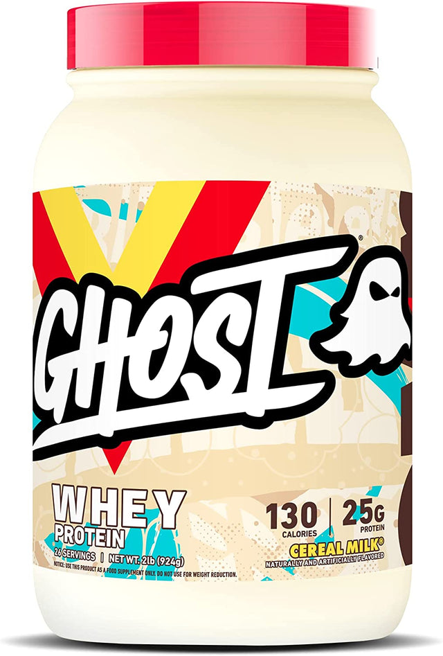 GHOST Whey Protein Powder, Cereal Milk - 2LB Tub, 25G of Protein - Flavored Isolate, Concentrate & Hydrolyzed Whey Protein Blend - Post Workout Shakes - Soy & Gluten Free