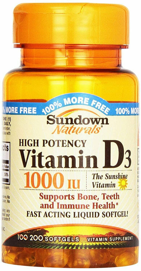 Sundown Naturals High Potency Fast Acting Liquid Vitamin D3, 200Ct, 4-Pack