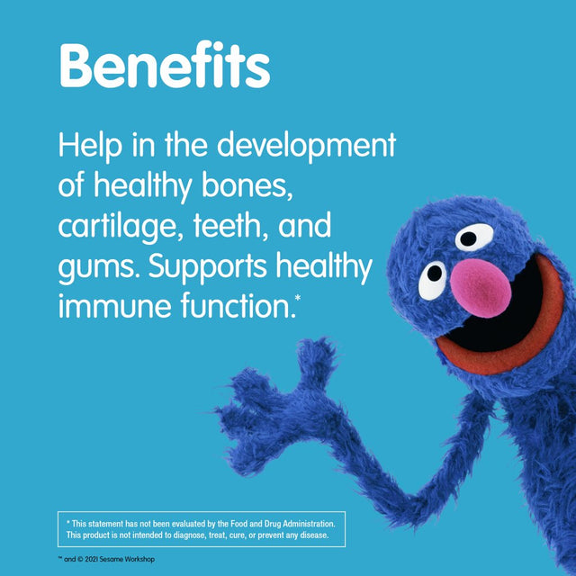 Sesame Street Vitamin C Gummies for Kids 2+, 125 Mg of Vitamin C per Gummy, 6 Month Supply, Free of Gluten, Dairy, Peanut & Gelatin, Immune, Bone & Teeth Support, Non-Gmo, 180 Vegan Gummies