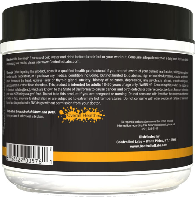 CONTROLLED LABS Orange Brainwash Powder, Enhanced Energy, Focus, and Mental Cognition, 20 Servings Brainnootropic, Helps Increase Stamina and Endurance