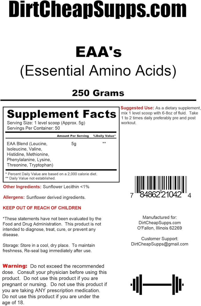 Eaa'S-Essential Amino Acids -Eaa'S- 250G Vegan Sourced (Unflavored) 50 Servings