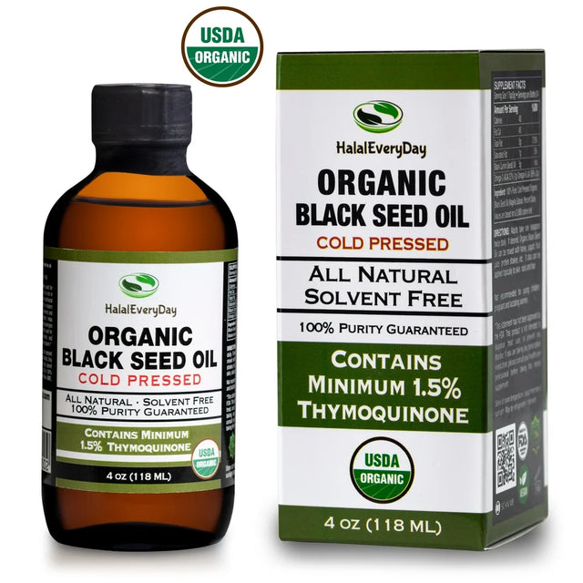 Halaleveryday Black Seed Oil 4 Oz (118Ml) - USDA Organic 100% Pure & Natural Cold Pressed Cumin Nigella Sativa