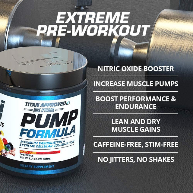 BPI Sports Pump Formula - Mike O’Hearn Titan Series - Caffeine Free Pre-Workout Powder - DIM, L-Citrulline, Citrulline Malate - Muscle Builder and Muscle Recovery (Natty Juice, 8.46Oz)