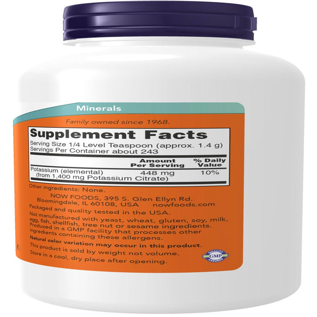 NOW Supplements, Potassium Citrate Powder, Supports Electrolyte Balance and Normal Ph*, Essential Mineral, 12-Ounce