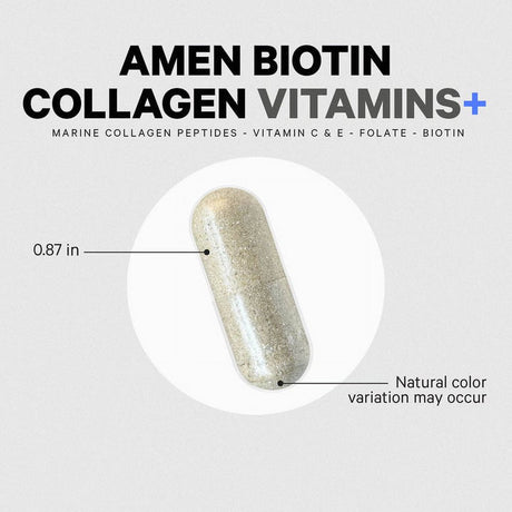 Amen Biotin Collagen Peptides, Vitamins C & E, Folate, Keratin, Hyaluronic Acid, Hair & Skin, 90 Ct