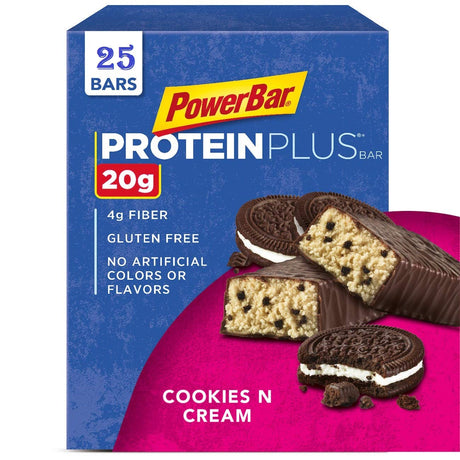 Powerbar Protein plus Bar, Cookies & Cream, 2.15 Oz Bar (25 Bars) (Cookies & Cream, 25 Bars)