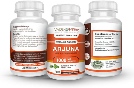 Arjuna Arjun Bark (Terminalia Arjuna) Powder Wildcrafted/Harvested in Nature, Safety Tested (180 Vegicaps), Heart Health, Cardiovascular Support, Blood Pressure Maintenance