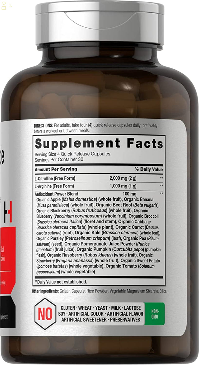 Nitric Oxide Supplement | 3000Mg | 120 Capsules | Nitric Oxide Pre Workout with L Arginine and L Citrulline for Men and Women | Non-Gmo, Gluten Free Formula | by Horbaach