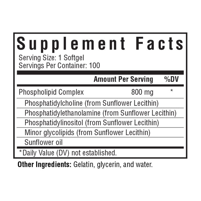 Seeking Health Optimal PC, 800 Mcg Blended Phospholipid Complex, Made from Non-Gmo Sunflower Lecithin, Supports Healthy Brain Function, Natural Energy Support (100 Softgels)