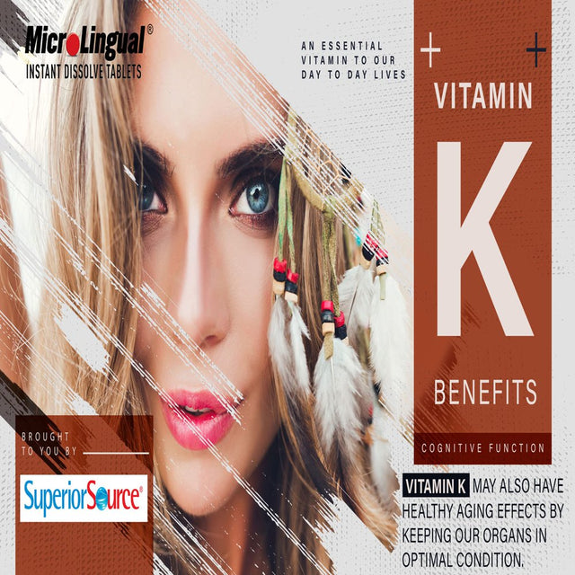 Superior Source K2 (MK-7) 100 Mcg with Vitamin D3 (5000 IU) Instant Dissolve Tablets 60 Count Dietary Supplement