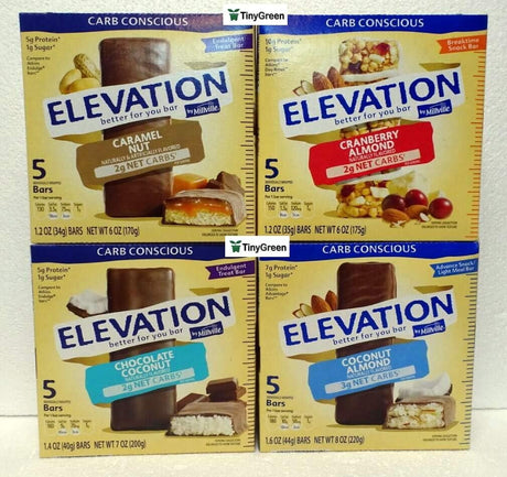 Elevation by Millville Protein Bars Carb Conscious 4 Variety Flavors Bundle (Pack of Four)