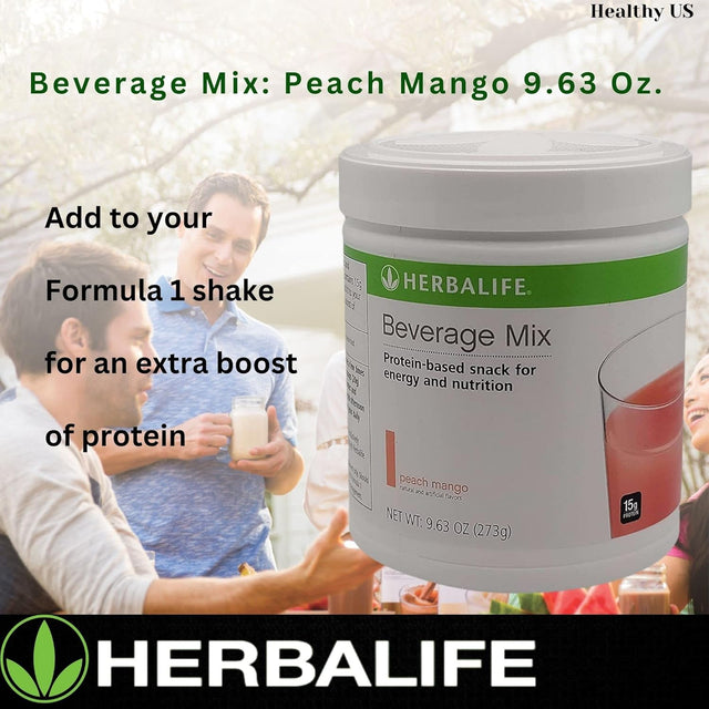 HERBALIFE Beverage Mix: Peach Mango 9.63 Oz.(273G) Protein-Based Snack for Energy and Nutrition, Helps Satisfy Hunger Cravings between Meals, 0 Sugar, Naturally Flavored