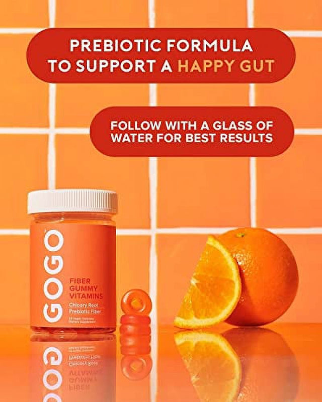 GOGO Prebiotic Fiber 60 Gummies Chicory Root Inulin Gut Health, Constipation Relief & Weight Management