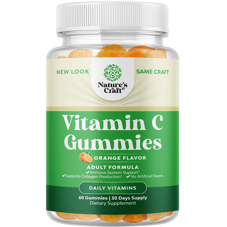 Delicious Vitamin C Gummies for Adults - Nature'S Craft Chewable Vitamin C Immune Support Gummies 60Ct Orange Flavor