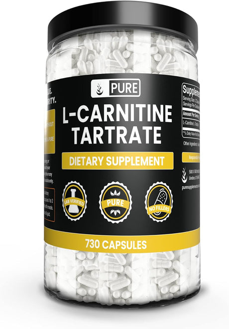 Pure Original Ingredients L-Carnitine L-Tartrate (730 Capsules) No Magnesium or Rice Fillers, Always Pure, Lab Verified