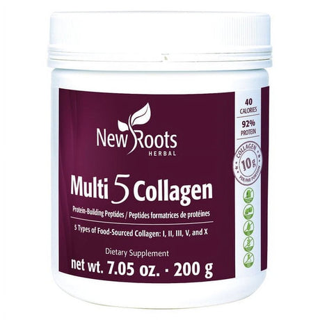 New Roots Herbal Multi 5 Coco Collagen Powder Supplement (Types I, II, III, V and X) for Skin Hair Nail Joint - Hydrolyzed Collagen - Dairy & Gluten Free - 12G per Serving - Chocolate Flavor, 7.05 Oz