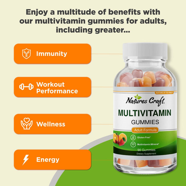 Multivitamin Gummies for Women & Men with the Perfect Blend of Vitamin a C D E B 12 & Zinc Biotin - Gummy Vitamins for Adults to Improve Immunity & Hair Growth - 90 Gluten & Gelatin-Free Gummies